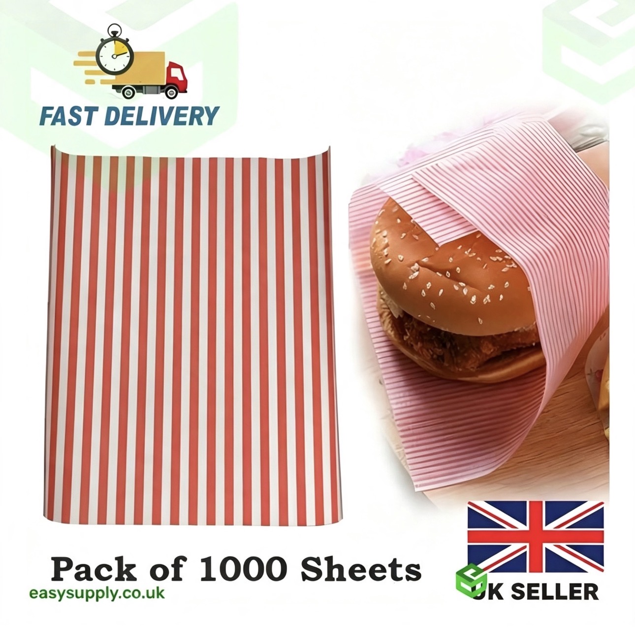 Red Stripe Printed Grease Proof Sheets Size: 10x12,5