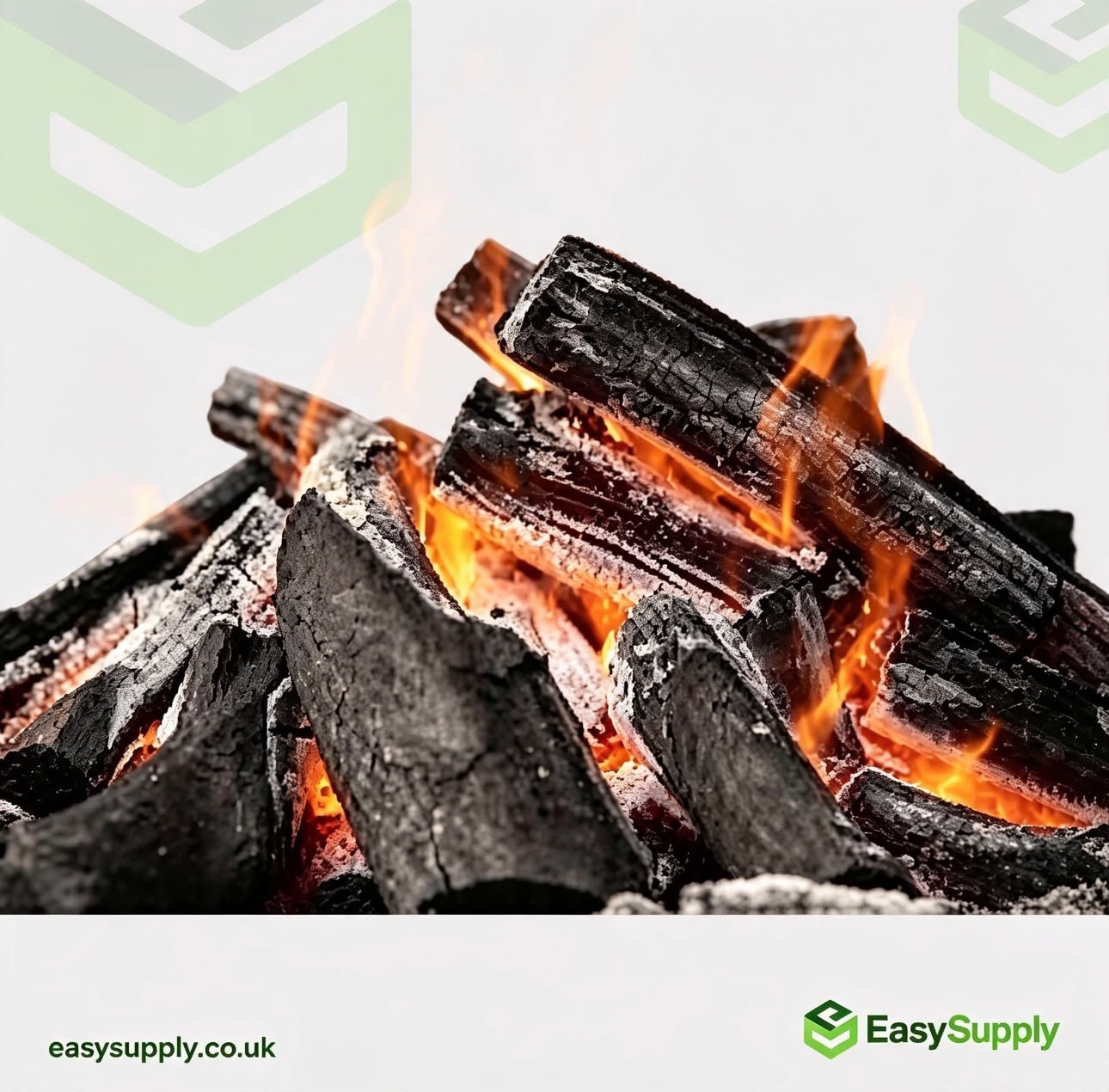 Big K lumpwood charcoal burning with high flames