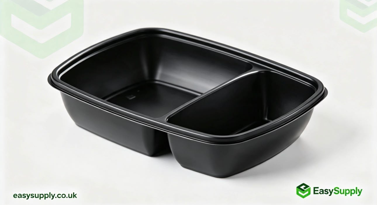 Empty black 2-compartment container