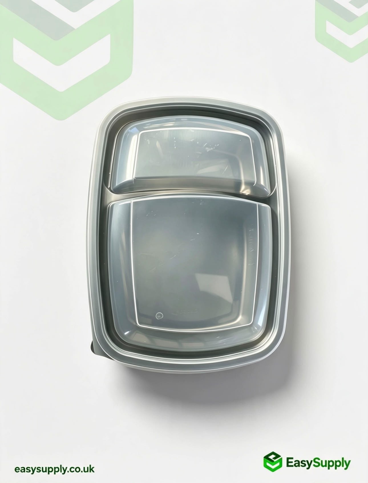 Clear PP lid on black 2-compartment container top