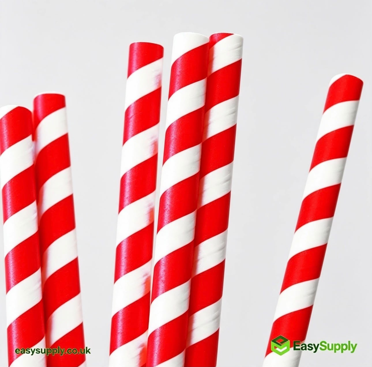Red striped paper smoothie straws 9mm view 2